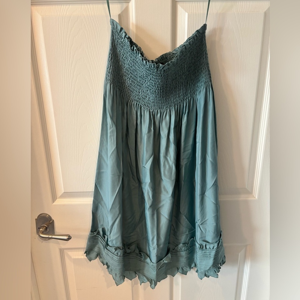 BCBGMaxAzria Seafoam Silk Smocked Dress size large